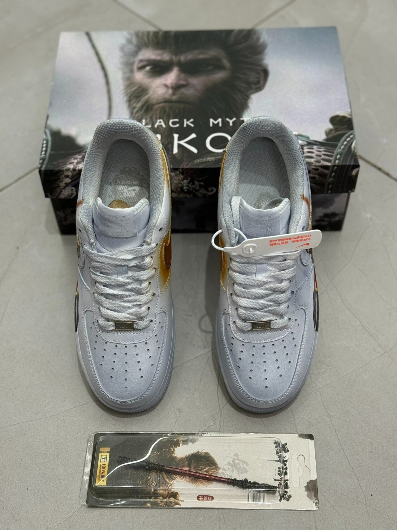 Nike Air Force 1 sneakers featuring a fantasy-themed warrior design