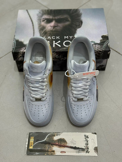 Nike Air Force 1 sneakers featuring a fantasy-themed warrior design