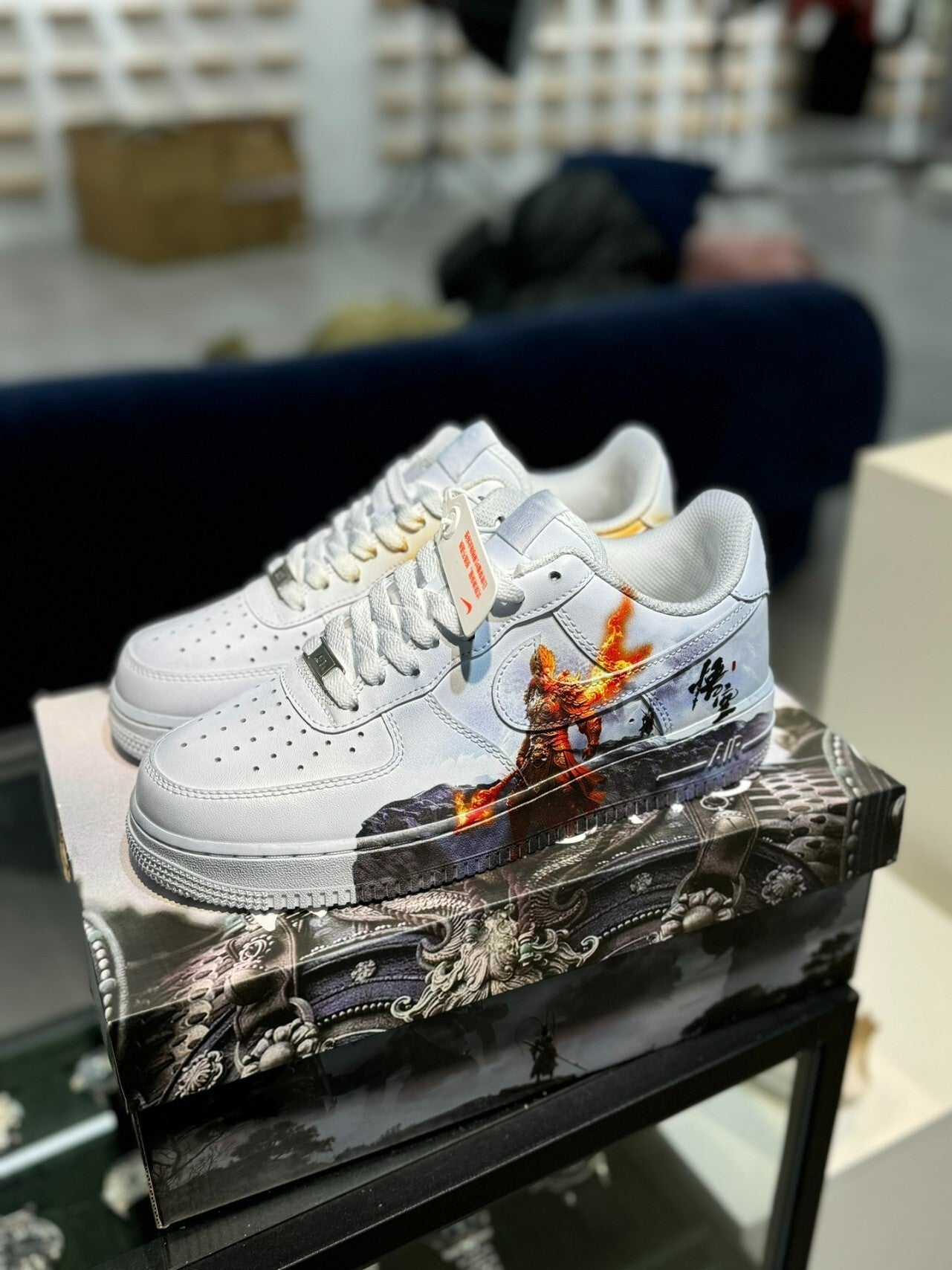 Nike Air Force 1 sneakers featuring a fantasy-themed warrior design