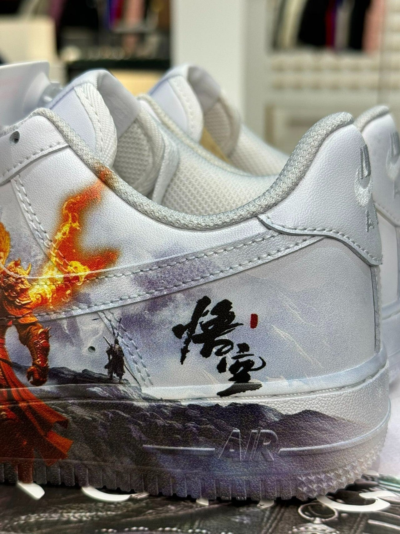 Nike Air Force 1 sneakers featuring a fantasy-themed warrior design