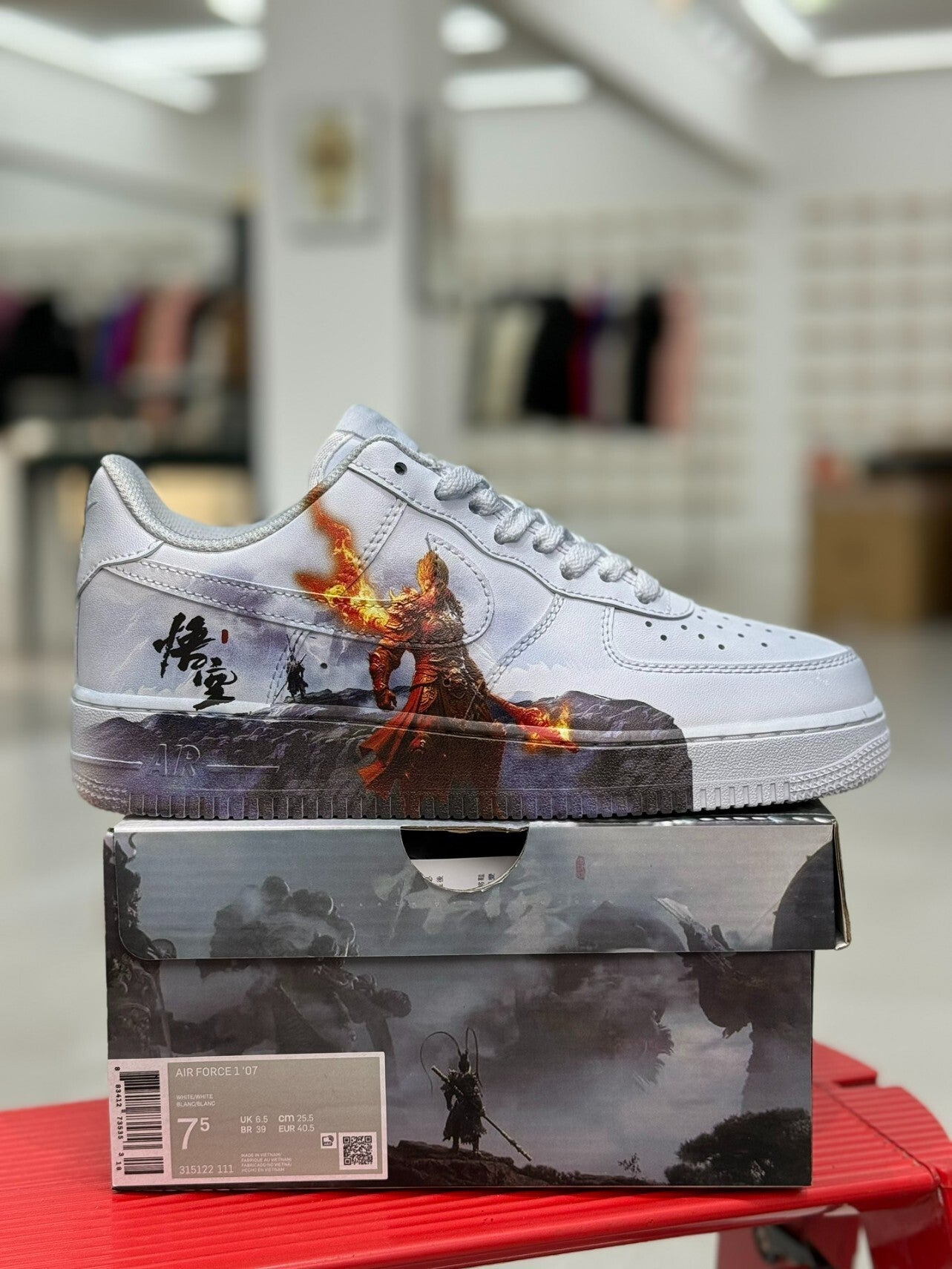 Nike Air Force 1 sneakers featuring a fantasy-themed warrior design
