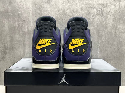 Air Jordan 4 Retro "Lakers" sneaker in an Imperial Purple nubuck upper with black and yellow accents