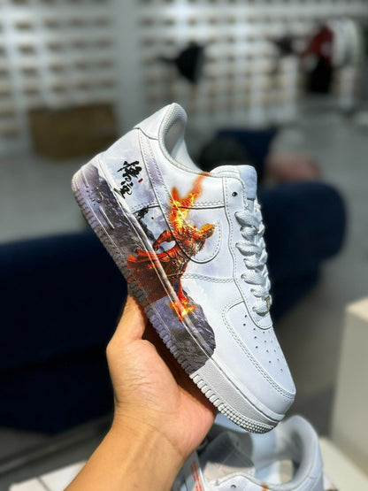 Nike Air Force 1 sneakers featuring a fantasy-themed warrior design